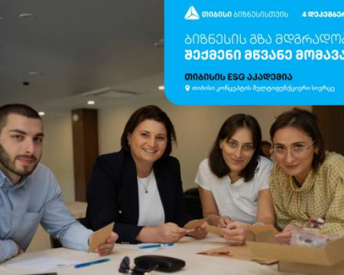 თიბისის ESG აკადემია, თბილისში, ბიზნესების წარმომადგენლებისთვის, ტრენინგს -„ბიზნესის გზა მდგრადობისკენ – შექმენი მწვანე მომავალი“ ჩაატარებს